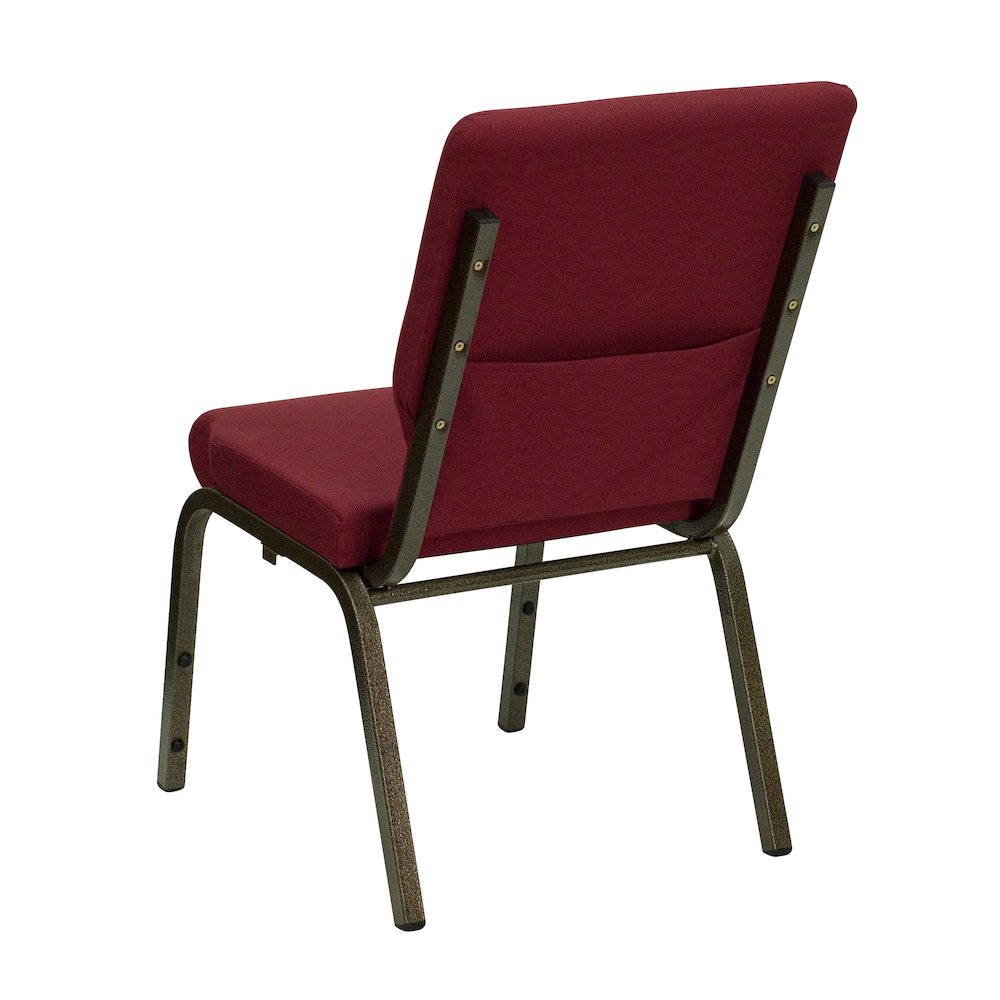 18.5''W Stacking Church Chair in Burgundy Fabric - Gold Vein Frame. Picture 7