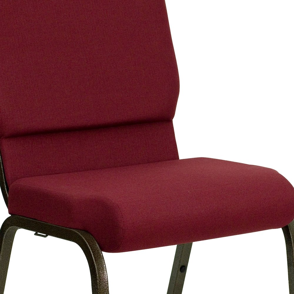 18.5''W Stacking Church Chair in Burgundy Fabric - Gold Vein Frame. Picture 11
