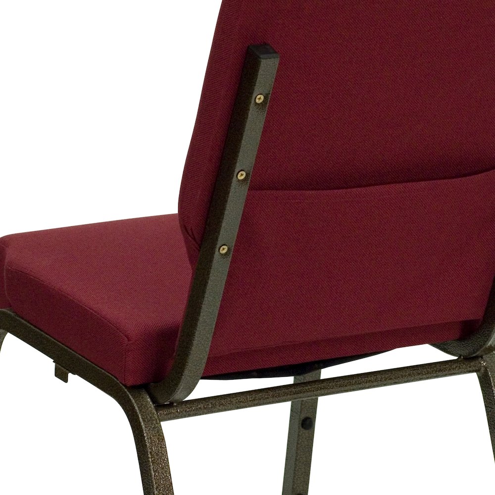 18.5''W Stacking Church Chair in Burgundy Fabric - Gold Vein Frame. Picture 8