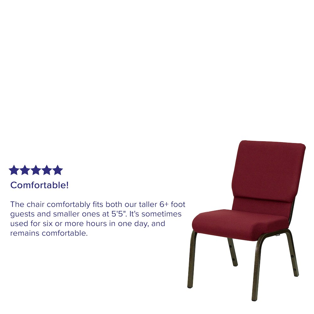 18.5''W Stacking Church Chair in Burgundy Fabric - Gold Vein Frame. Picture 4