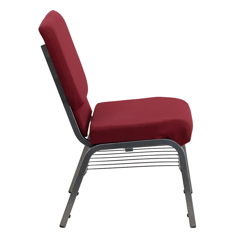 18.5''W Church Chair in Burgundy Fabric with Book Rack - Silver Vein Frame. Picture 8