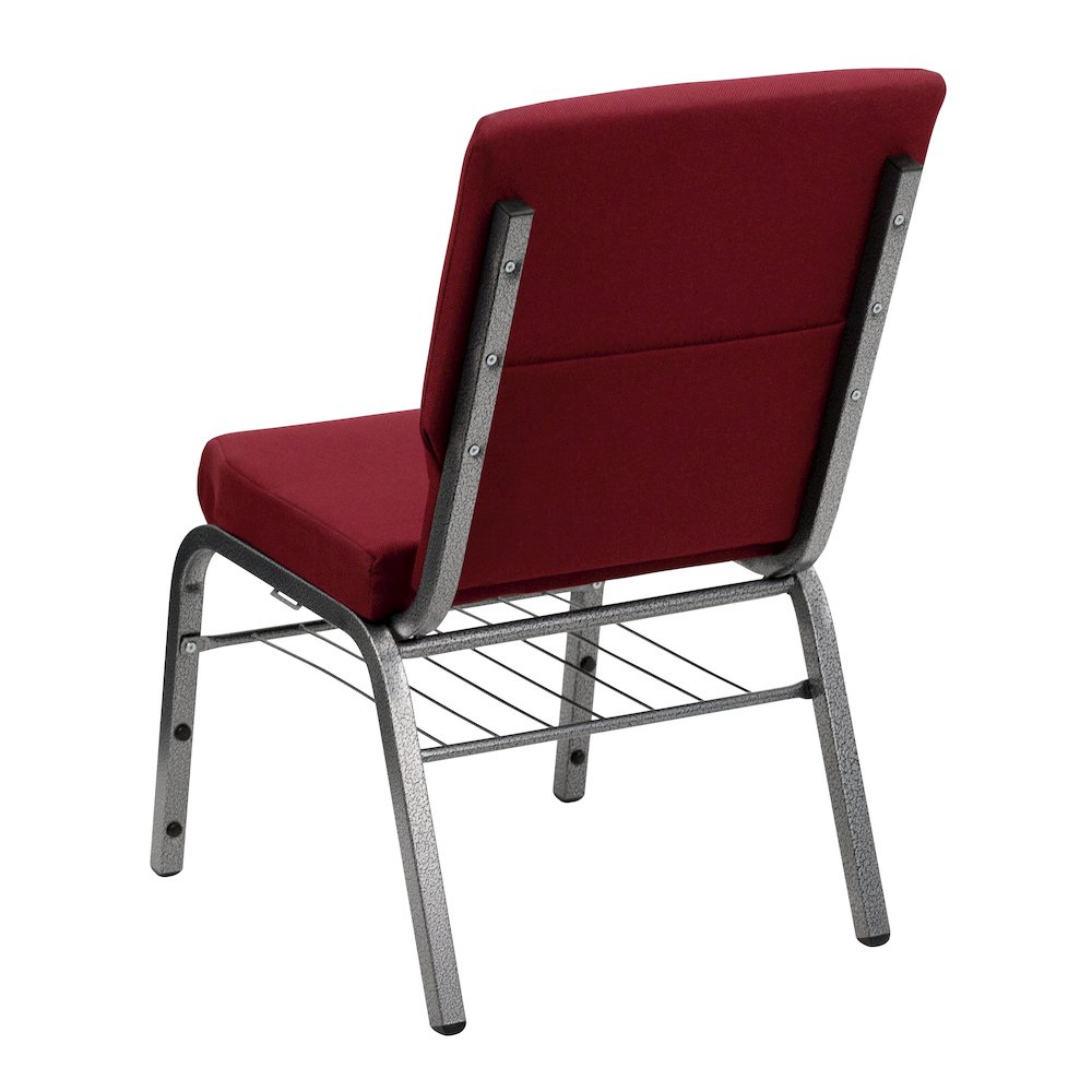 18.5''W Church Chair in Burgundy Fabric with Book Rack - Silver Vein Frame. Picture 6