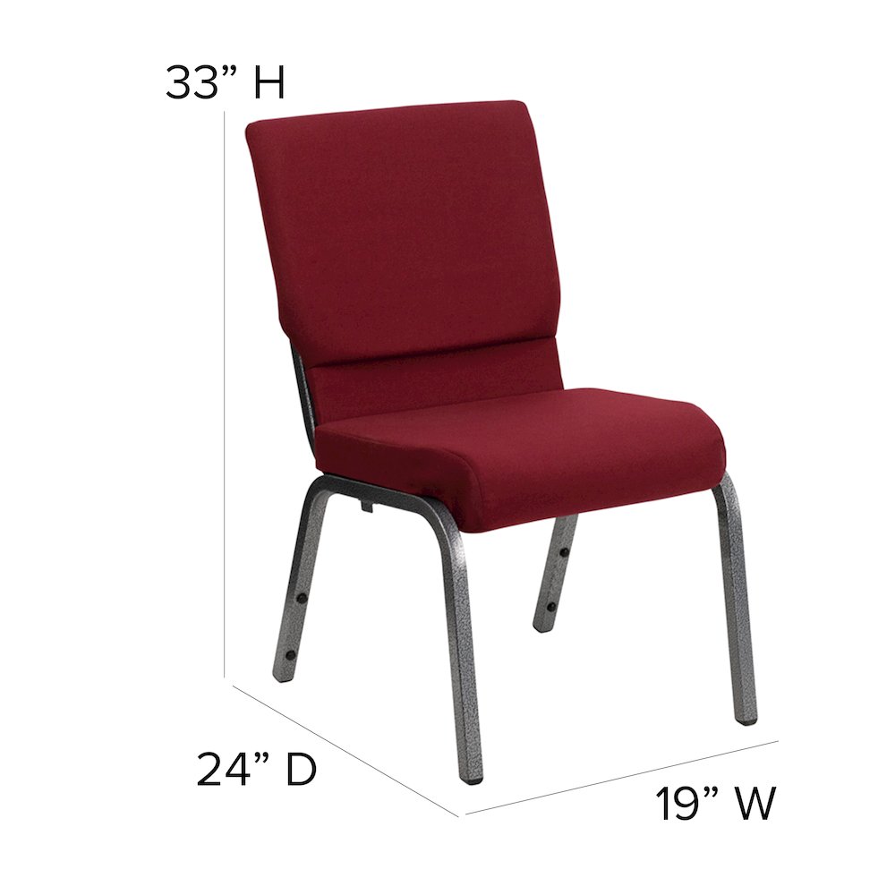 18.5''W Stacking Church Chair in Burgundy Fabric - Silver Vein Frame. Picture 6