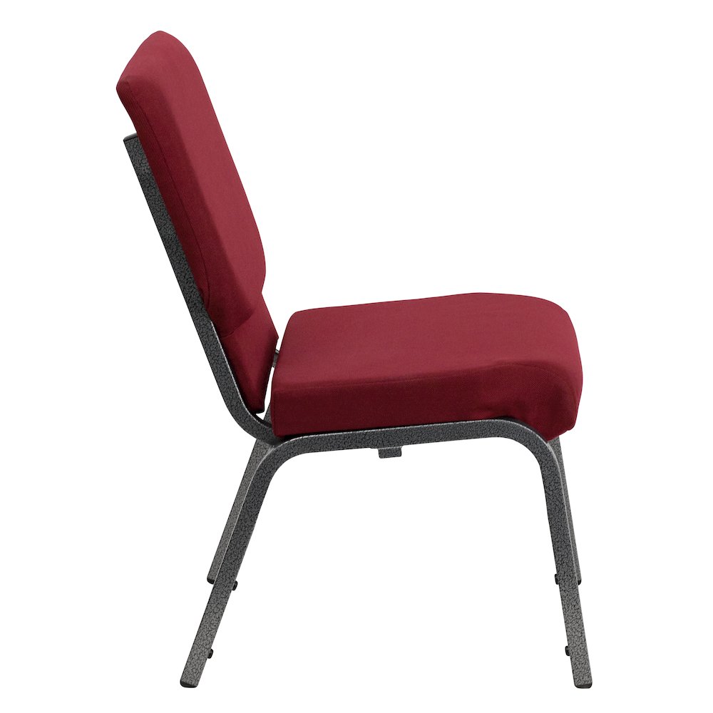 18.5''W Stacking Church Chair in Burgundy Fabric - Silver Vein Frame. Picture 9