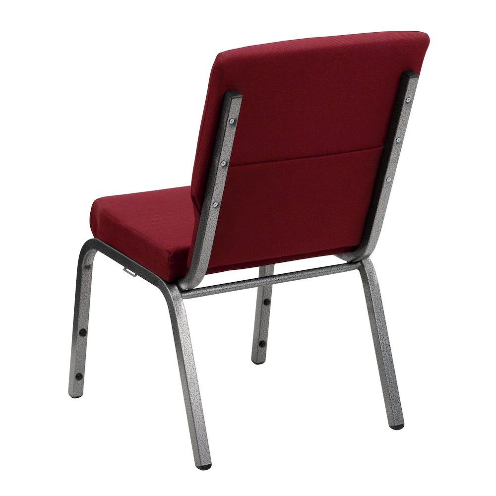 18.5''W Stacking Church Chair in Burgundy Fabric - Silver Vein Frame. Picture 7