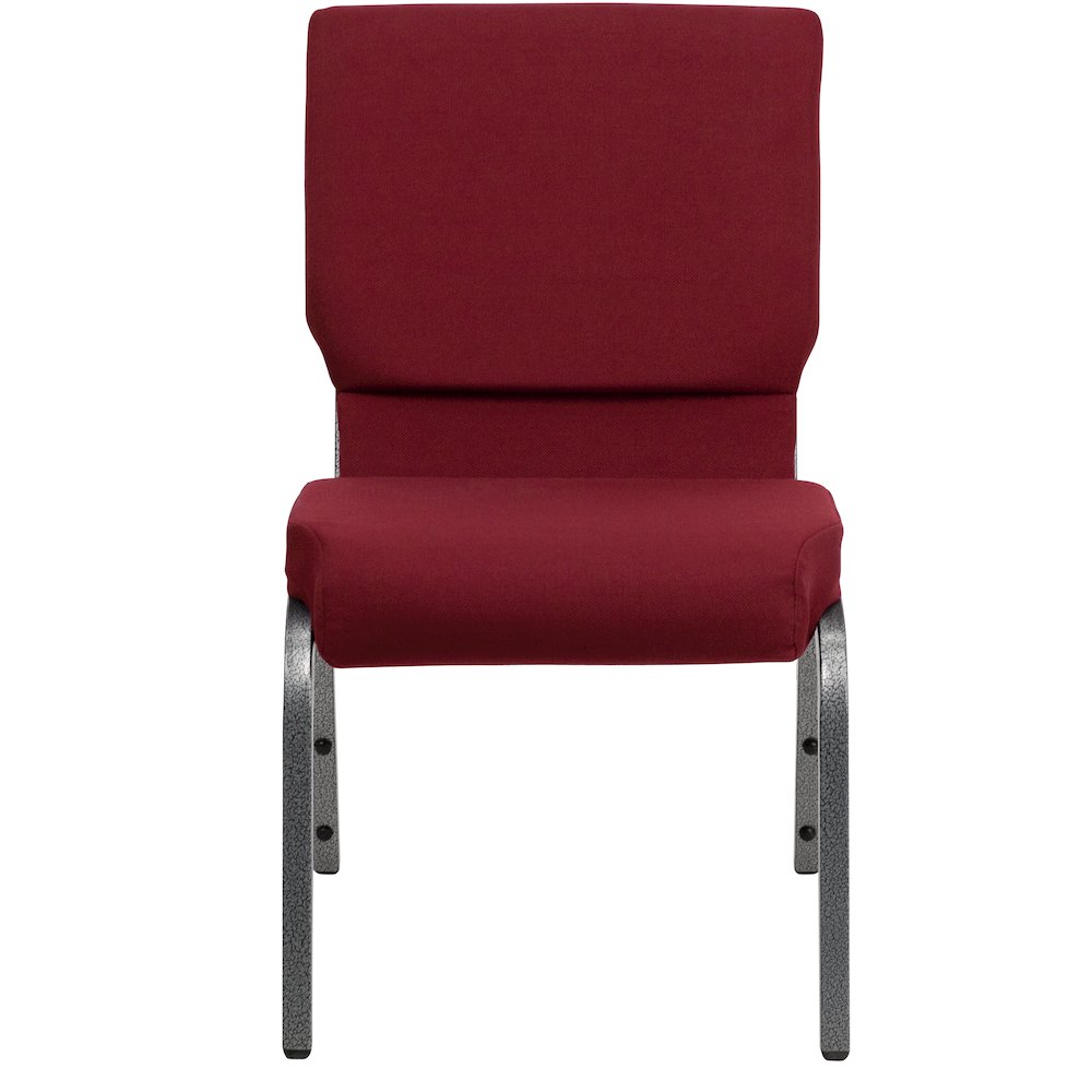 18.5''W Stacking Church Chair in Burgundy Fabric - Silver Vein Frame. Picture 10