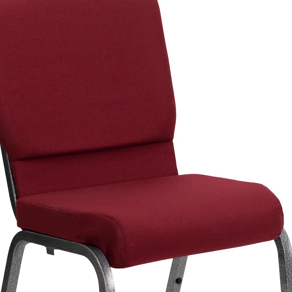 18.5''W Stacking Church Chair in Burgundy Fabric - Silver Vein Frame. Picture 8