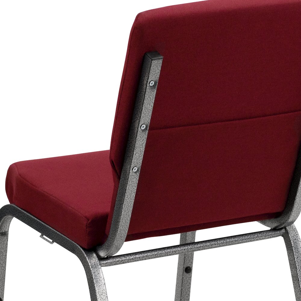 18.5''W Stacking Church Chair in Burgundy Fabric - Silver Vein Frame. Picture 11