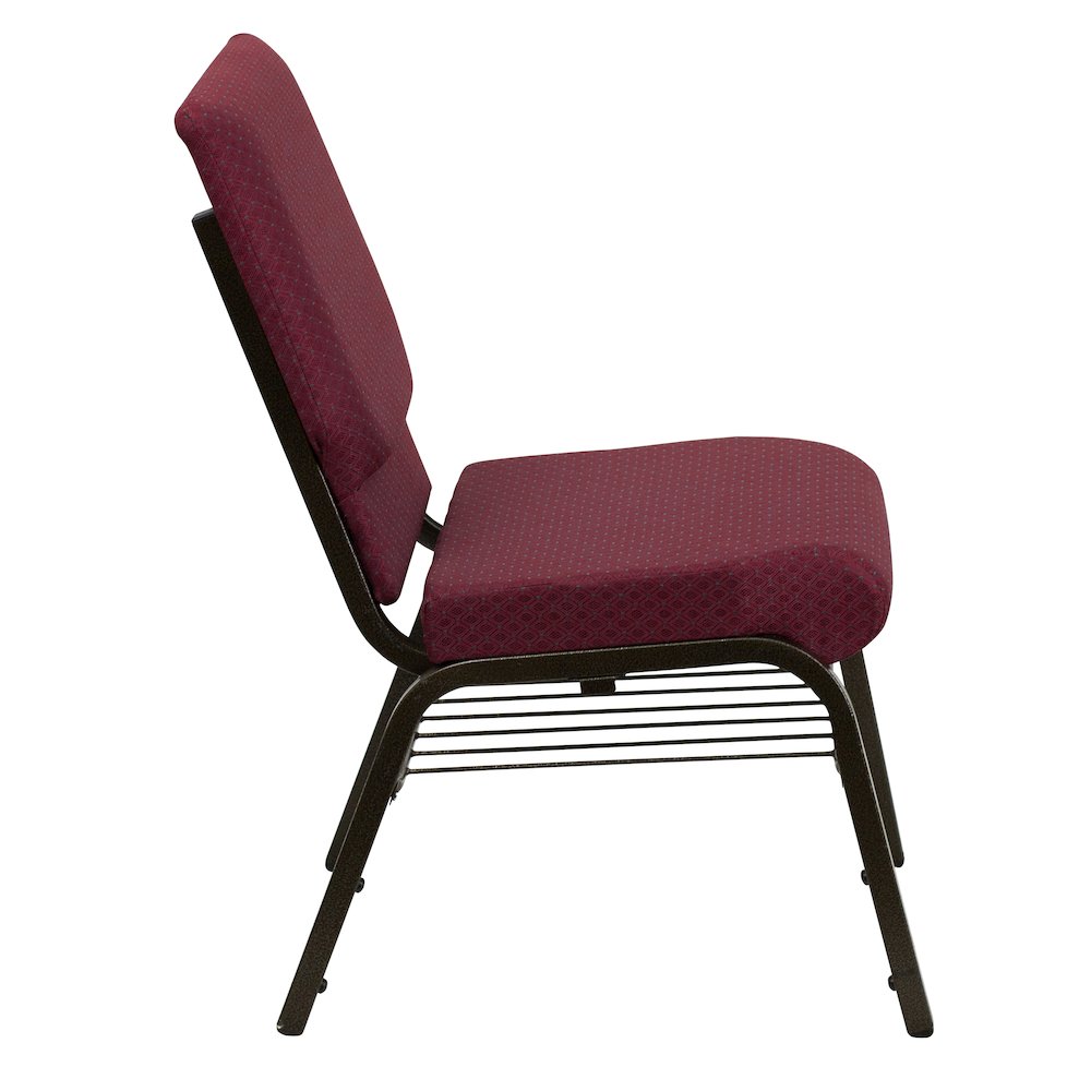 18.5''W Church Chair in Burgundy Patterned Fabric with Book Rack - Gold Vein Frame. Picture 2