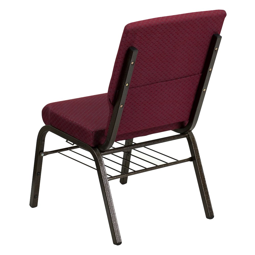 18.5''W Church Chair in Burgundy Patterned Fabric with Book Rack - Gold Vein Frame. Picture 3
