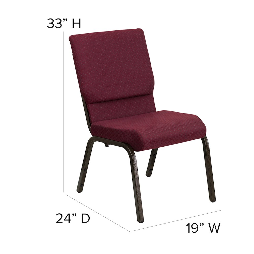 18.5''W Stacking Church Chair in Burgundy Patterned Fabric - Gold Vein Frame. Picture 6