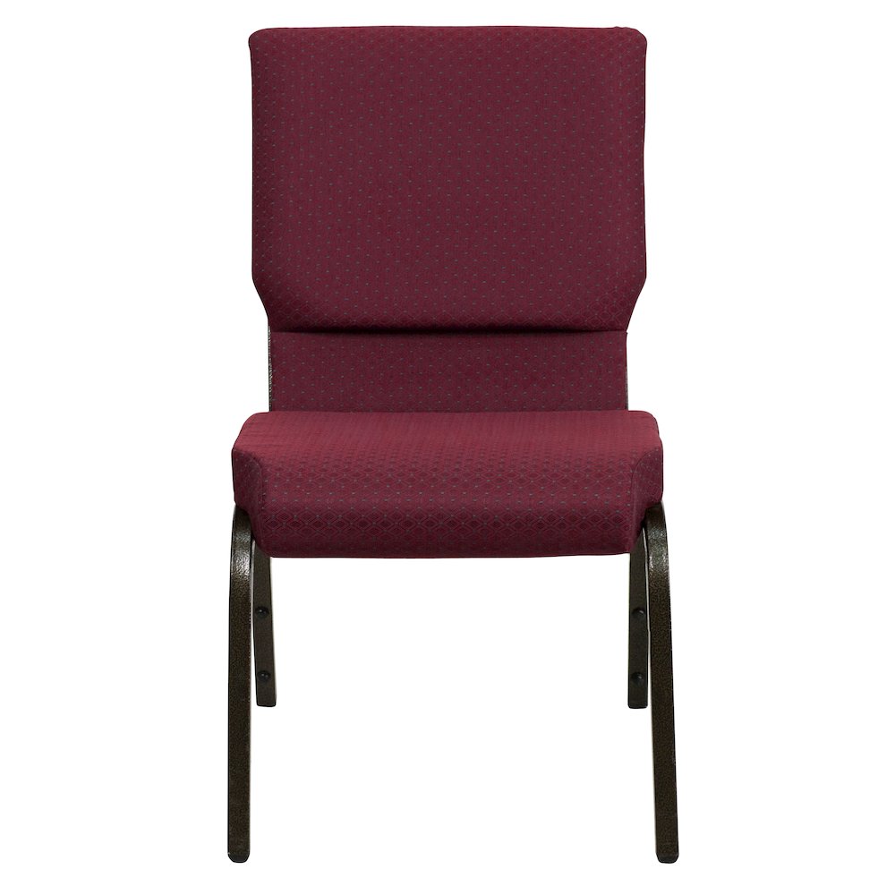 18.5''W Stacking Church Chair in Burgundy Patterned Fabric - Gold Vein Frame. Picture 10