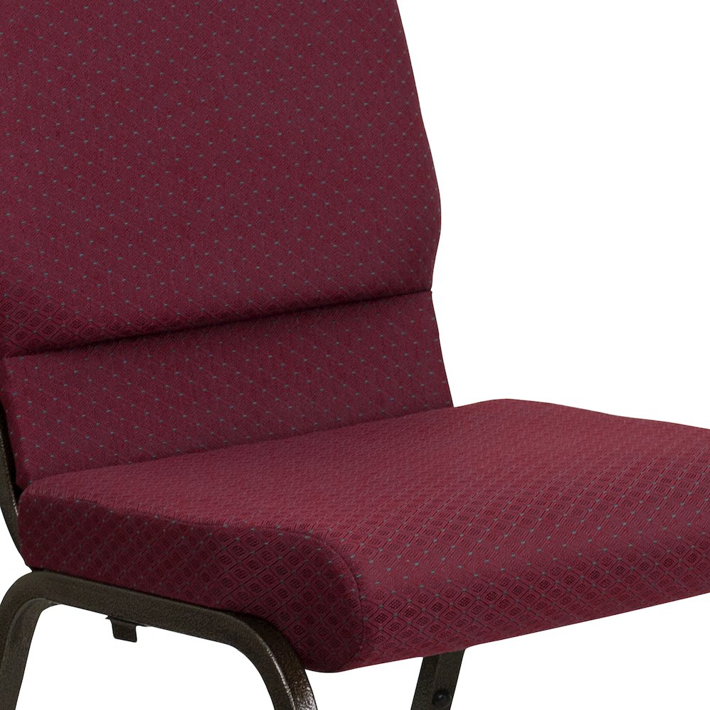 18.5''W Stacking Church Chair in Burgundy Patterned Fabric - Gold Vein Frame. Picture 8