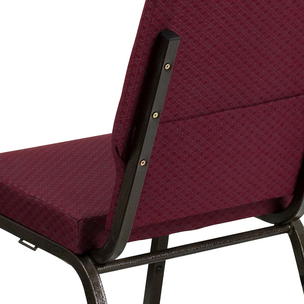 18.5''W Stacking Church Chair in Burgundy Patterned Fabric - Gold Vein Frame. Picture 11