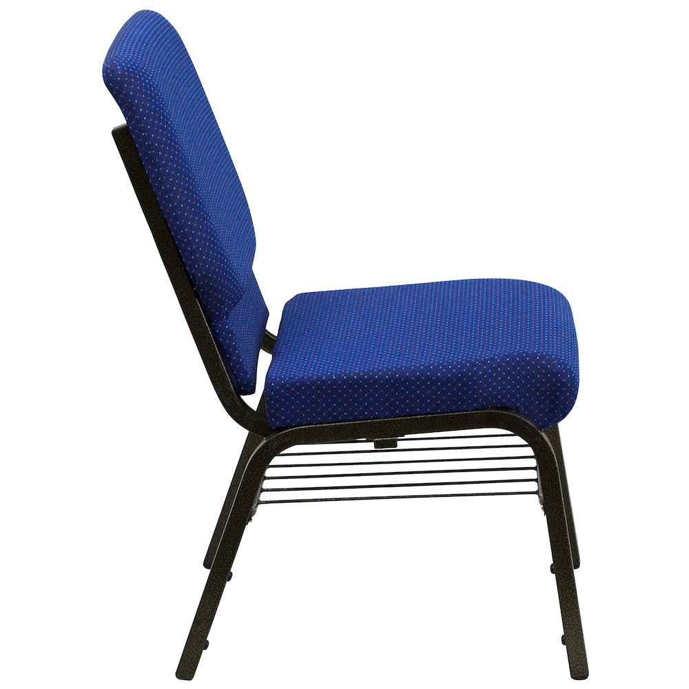 18.5''W Church Chair in Navy Blue Fabric with Book Rack - Gold Vein Frame. Picture 8