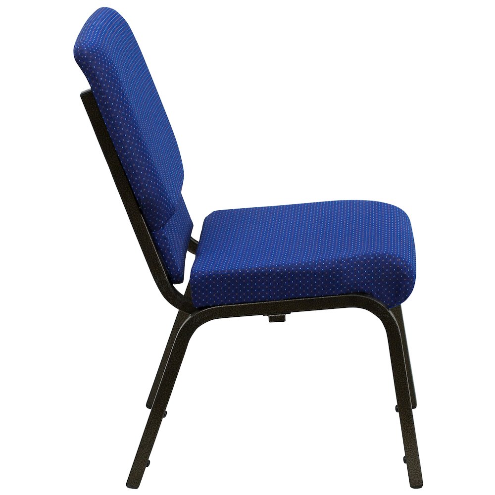 18.5''W Stacking Church Chair in Navy Blue Patterned Fabric - Gold Vein Frame. Picture 9