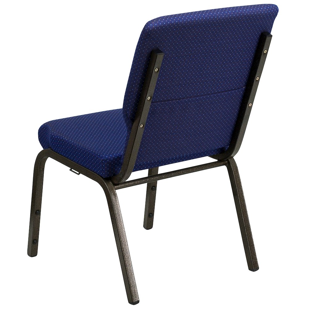 18.5''W Stacking Church Chair in Navy Blue Patterned Fabric - Gold Vein Frame. Picture 7