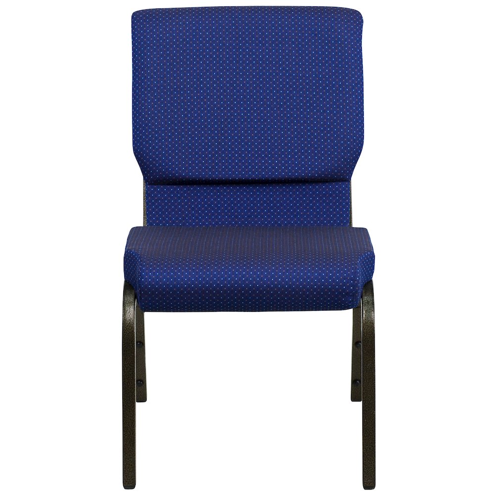 18.5''W Stacking Church Chair in Navy Blue Patterned Fabric - Gold Vein Frame. Picture 10