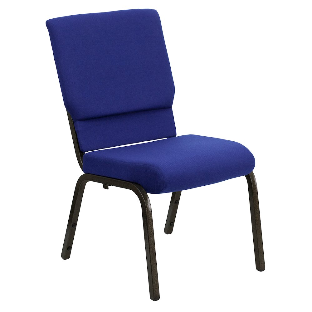 18.5''W Stacking Church Chair in Navy Blue Fabric - Gold Vein Frame. Picture 1