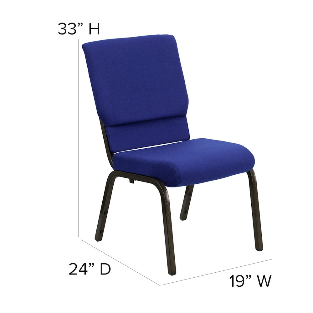 18.5''W Stacking Church Chair in Navy Blue Fabric - Gold Vein Frame. Picture 6