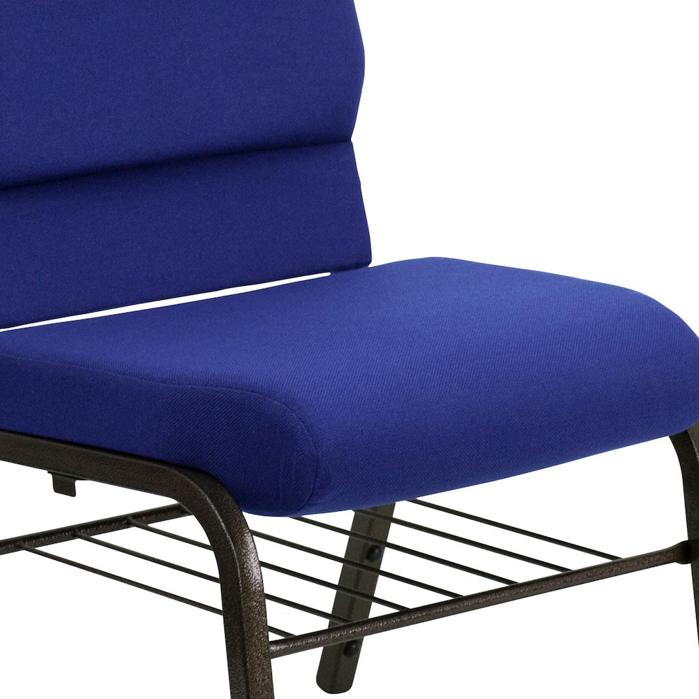 18.5''W Stacking Church Chair in Navy Blue Fabric - Gold Vein Frame. Picture 6