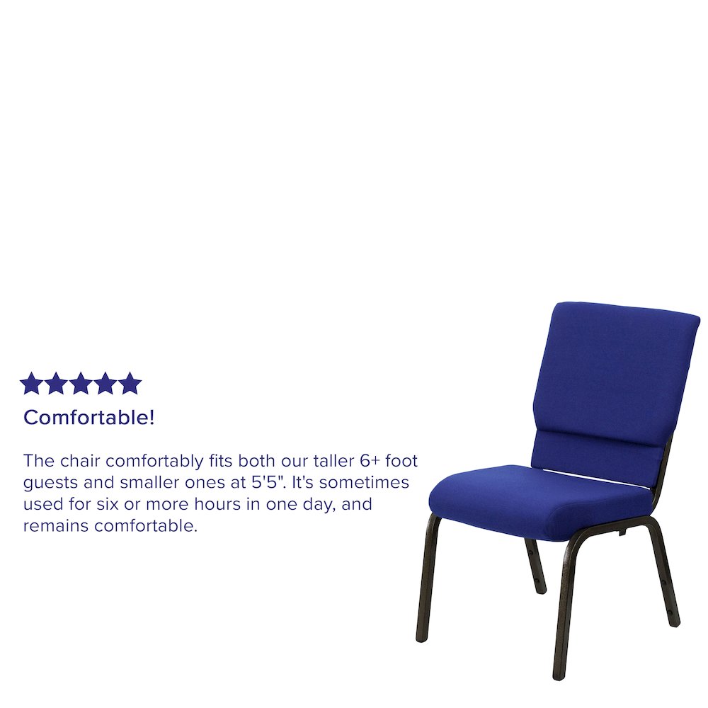 18.5''W Stacking Church Chair in Navy Blue Fabric - Gold Vein Frame. Picture 9
