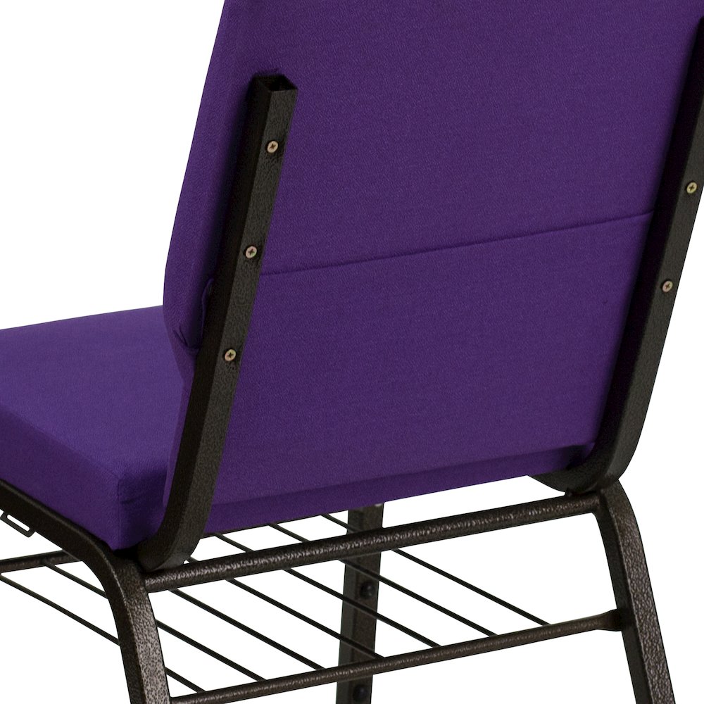 18.5''W Church Chair in Purple Fabric with Book Rack - Gold Vein Frame. Picture 6