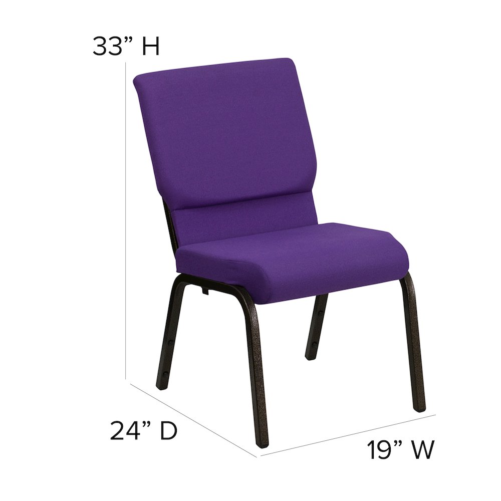 18.5''W Stacking Church Chair in Purple Fabric - Gold Vein Frame. Picture 6