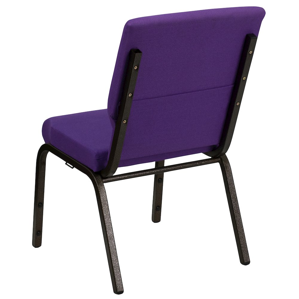 18.5''W Stacking Church Chair in Purple Fabric - Gold Vein Frame. Picture 7
