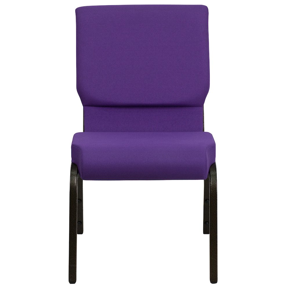 18.5''W Stacking Church Chair in Purple Fabric - Gold Vein Frame. Picture 10