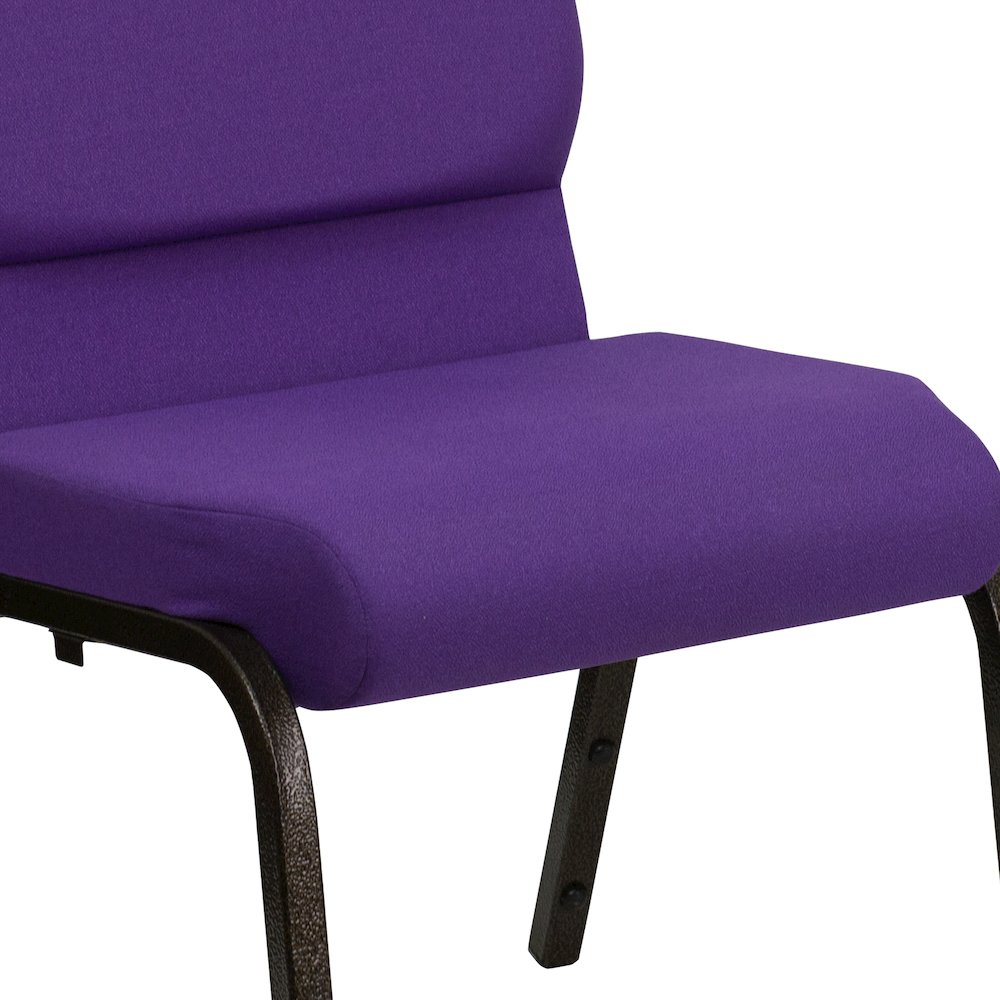 18.5''W Stacking Church Chair in Purple Fabric - Gold Vein Frame. Picture 11