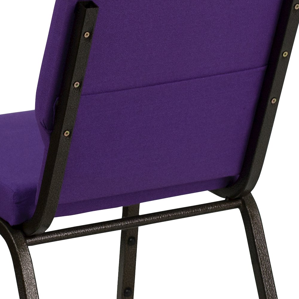 18.5''W Stacking Church Chair in Purple Fabric - Gold Vein Frame. Picture 8