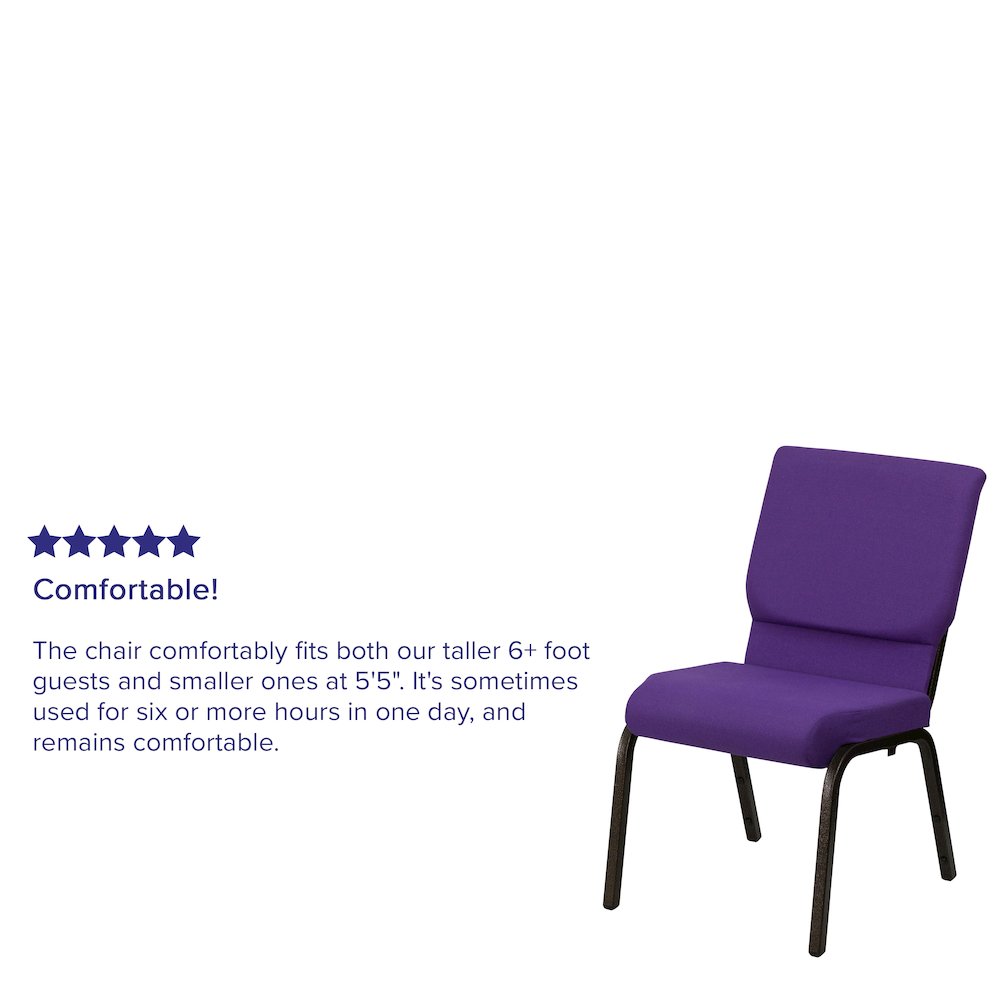 18.5''W Stacking Church Chair in Purple Fabric - Gold Vein Frame. Picture 4