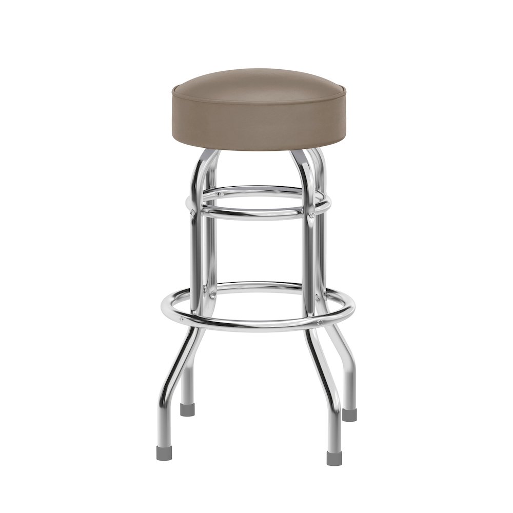 Bruno Double Ring Chrome Barstool with Beige Seat. Picture 1