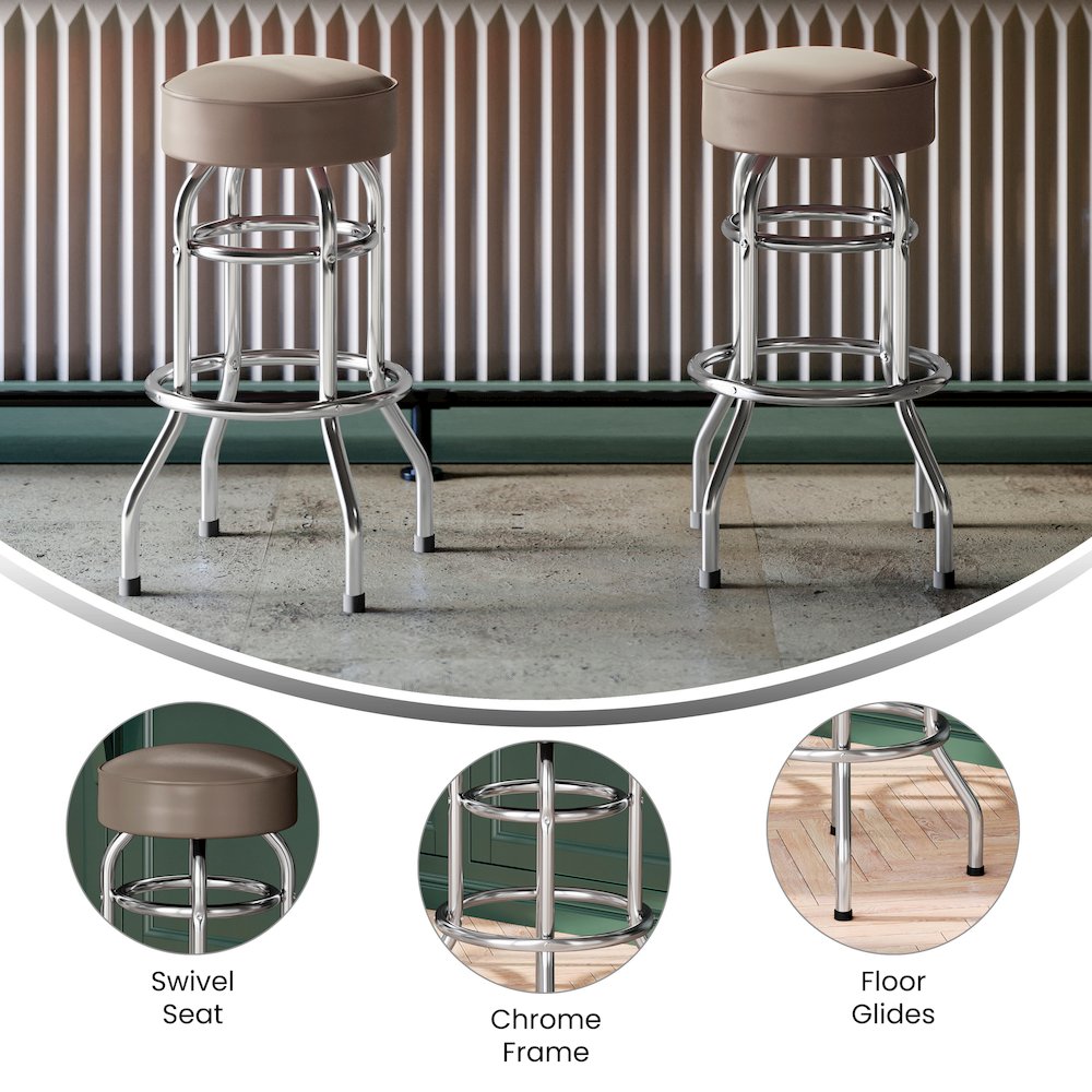 Bruno Double Ring Chrome Barstool with Beige Seat. Picture 4