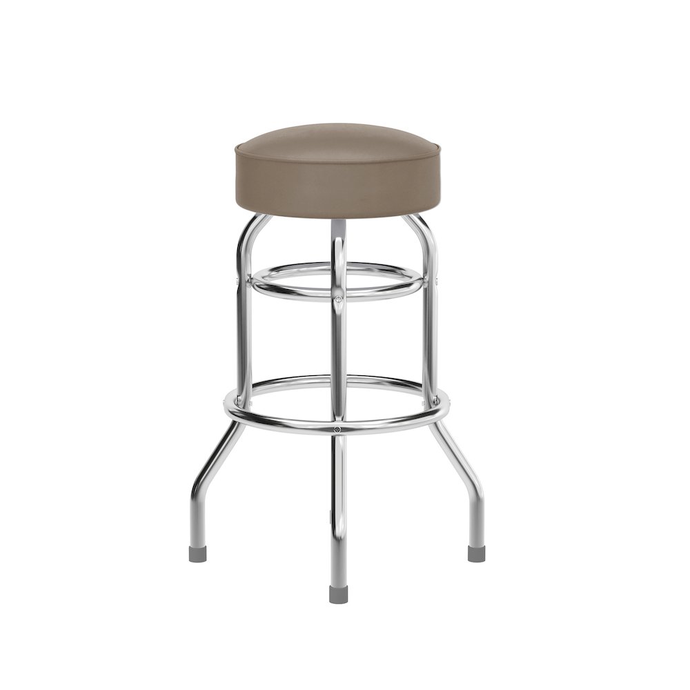 Bruno Double Ring Chrome Barstool with Beige Seat. Picture 8