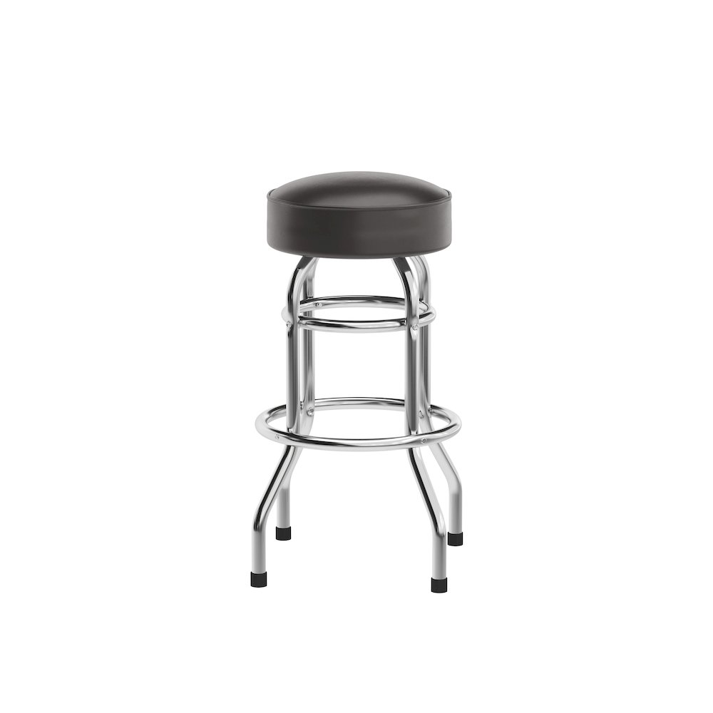 Bruno Double Ring Chrome Barstool with Dark Brown Seat. Picture 1