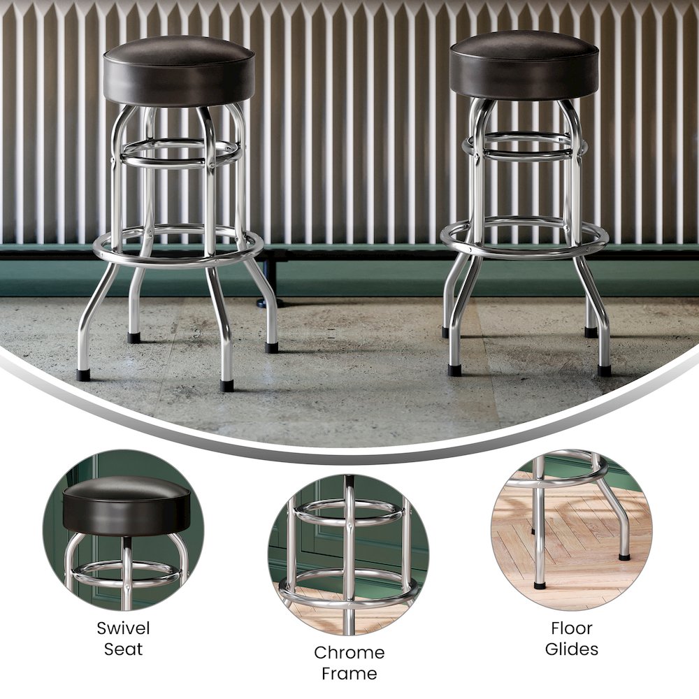 Bruno Double Ring Chrome Barstool with Dark Brown Seat. Picture 4