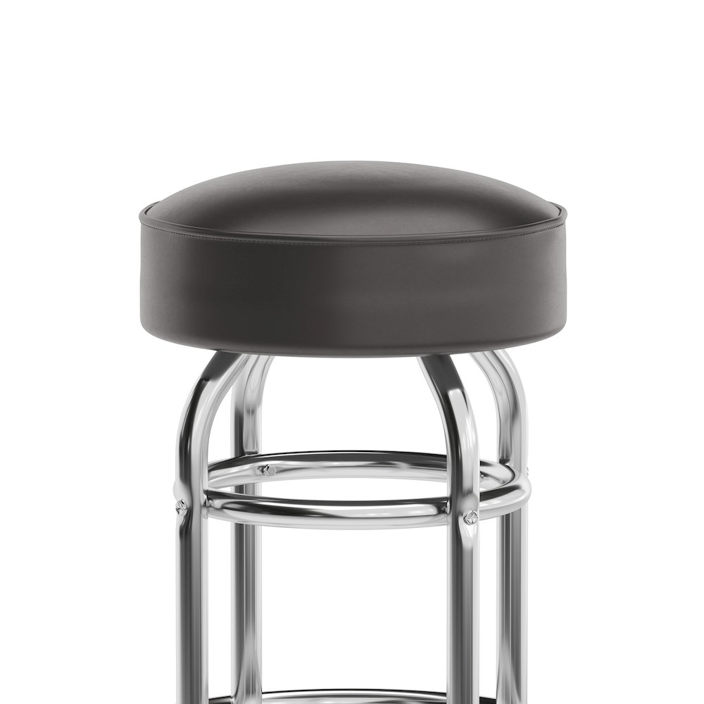 Bruno Double Ring Chrome Barstool with Dark Brown Seat. Picture 7