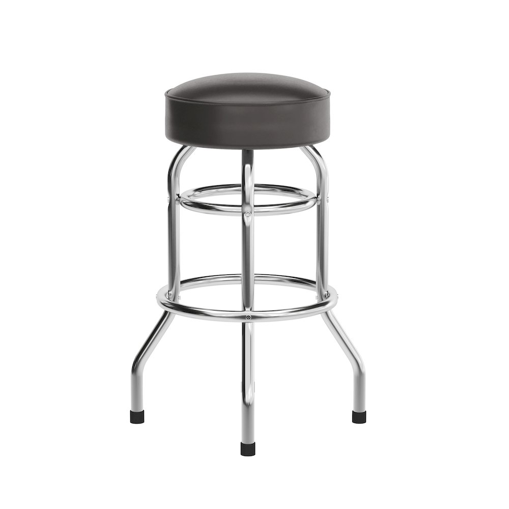 Bruno Double Ring Chrome Barstool with Dark Brown Seat. Picture 9
