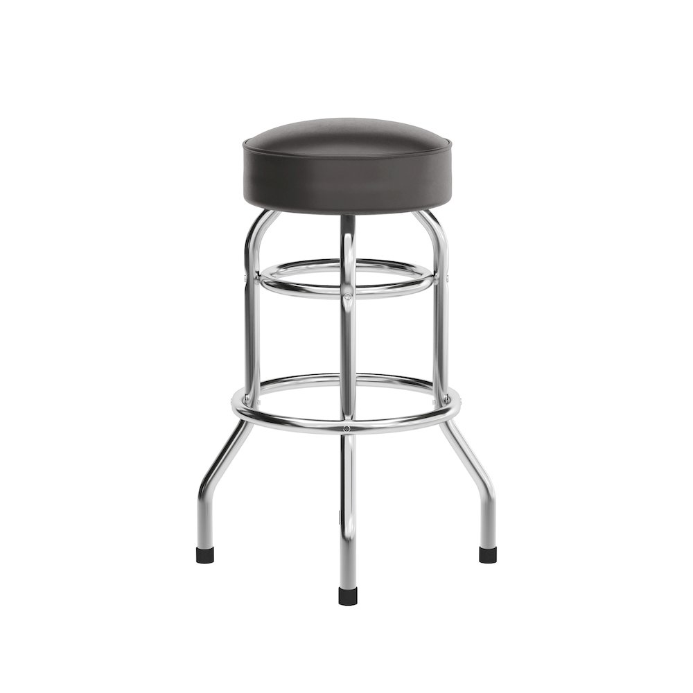 Bruno Double Ring Chrome Barstool with Dark Brown Seat. Picture 8