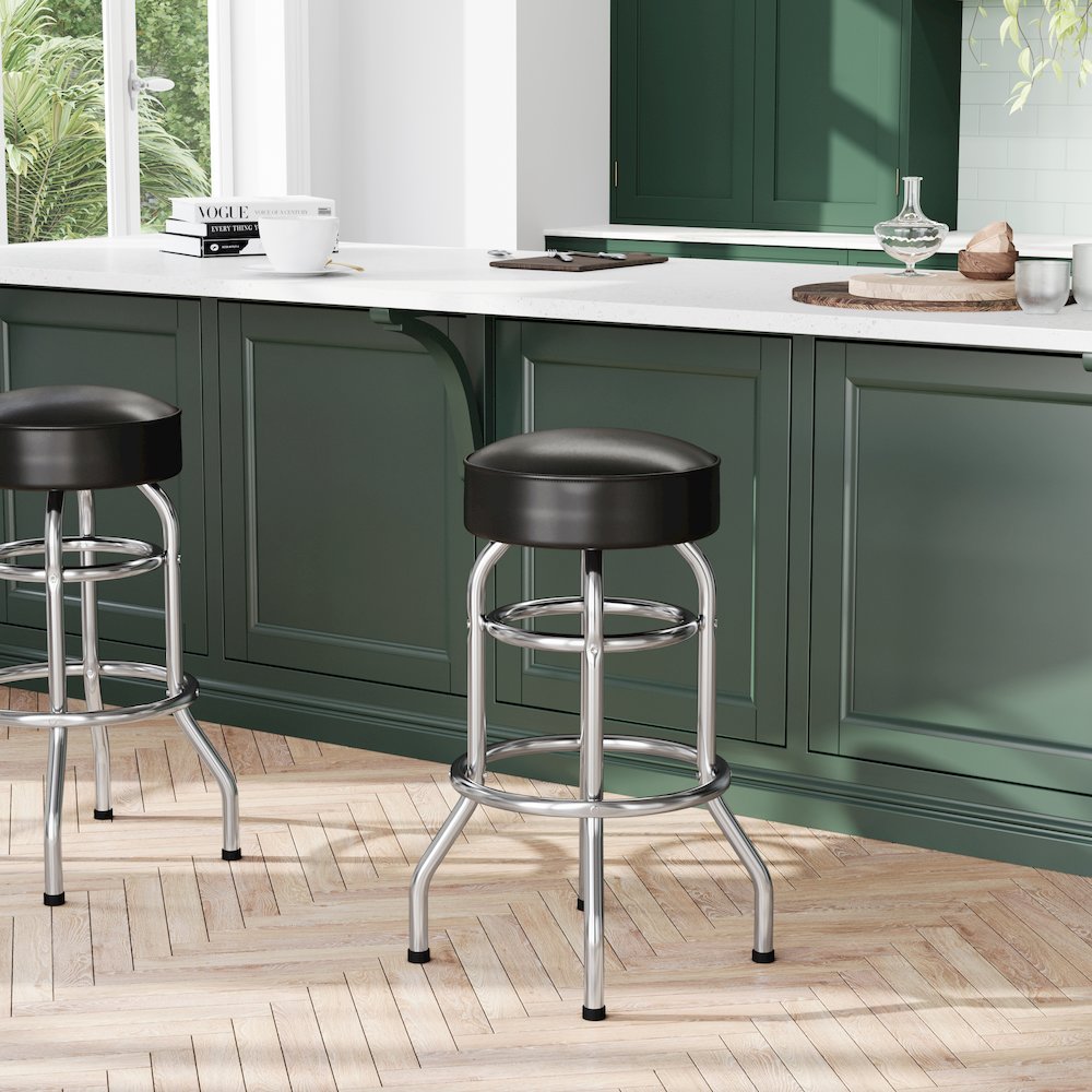 Bruno Double Ring Chrome Barstool with Dark Brown Seat. Picture 3