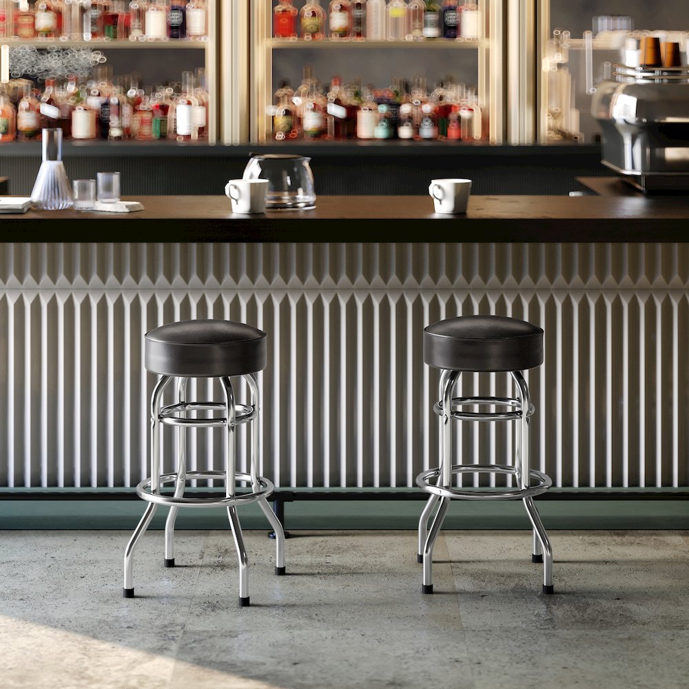 Bruno Double Ring Chrome Barstool with Dark Brown Seat. Picture 6