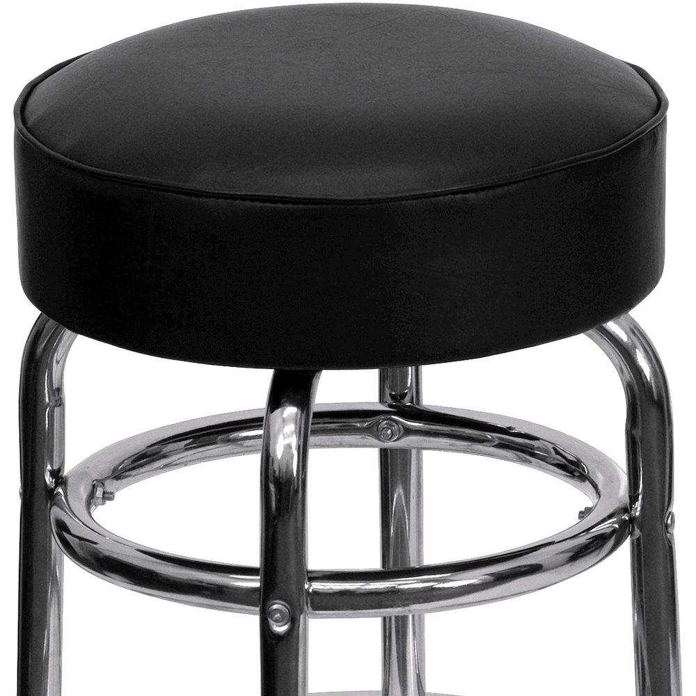 Double Ring Chrome Barstool with Black Seat. Picture 7
