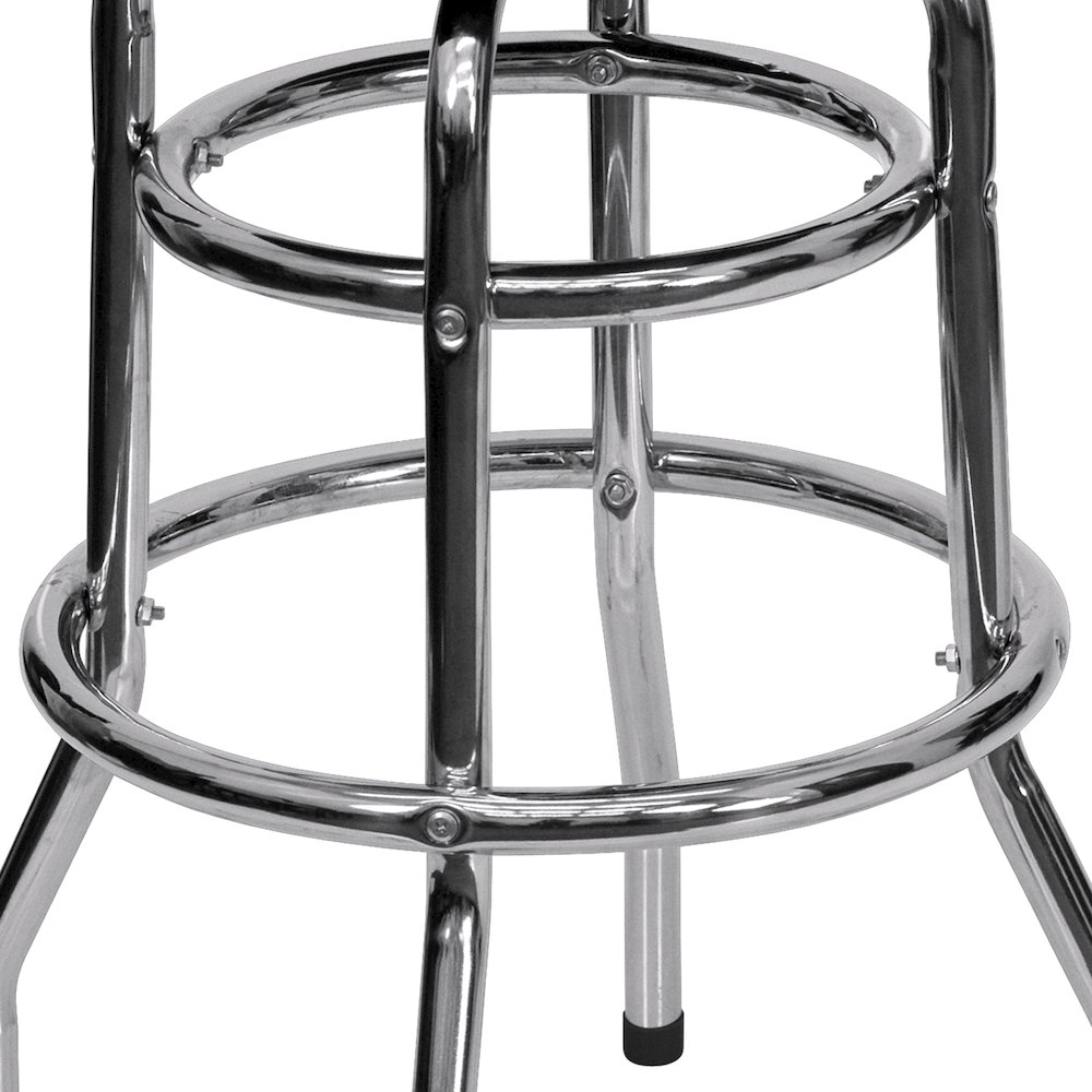 Double Ring Chrome Barstool with Red Seat. Picture 8