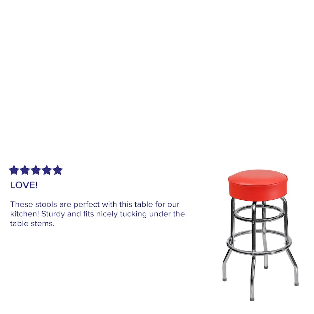 Double Ring Chrome Barstool with Red Seat. Picture 4