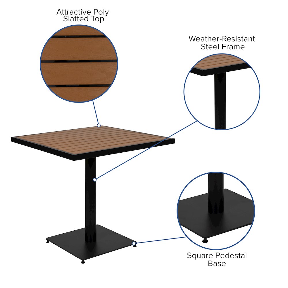 5 Piece Patio Dining Table Set - 30" Faux Teak Table, 4 Stacking Club Chairs. Picture 4