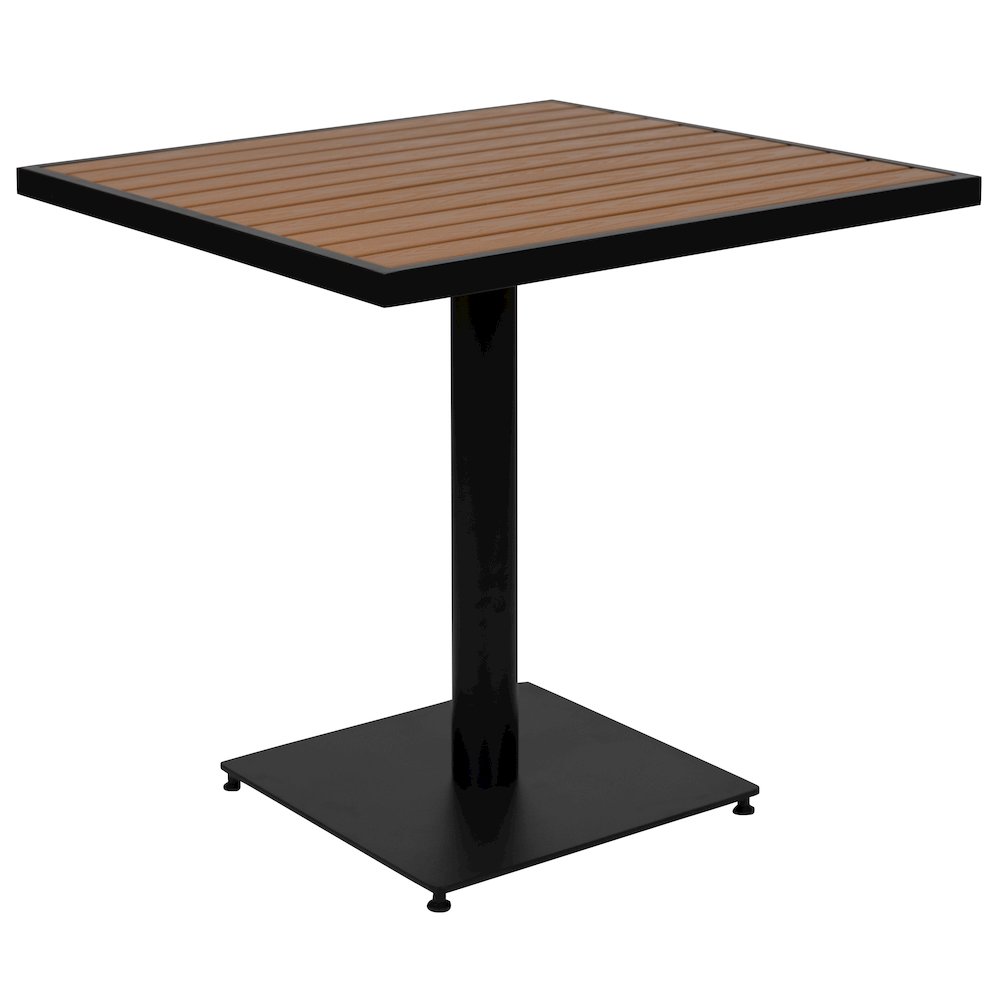 5 Piece Patio Dining Table Set - 30" Faux Teak Table, 4 Stacking Club Chairs. Picture 7
