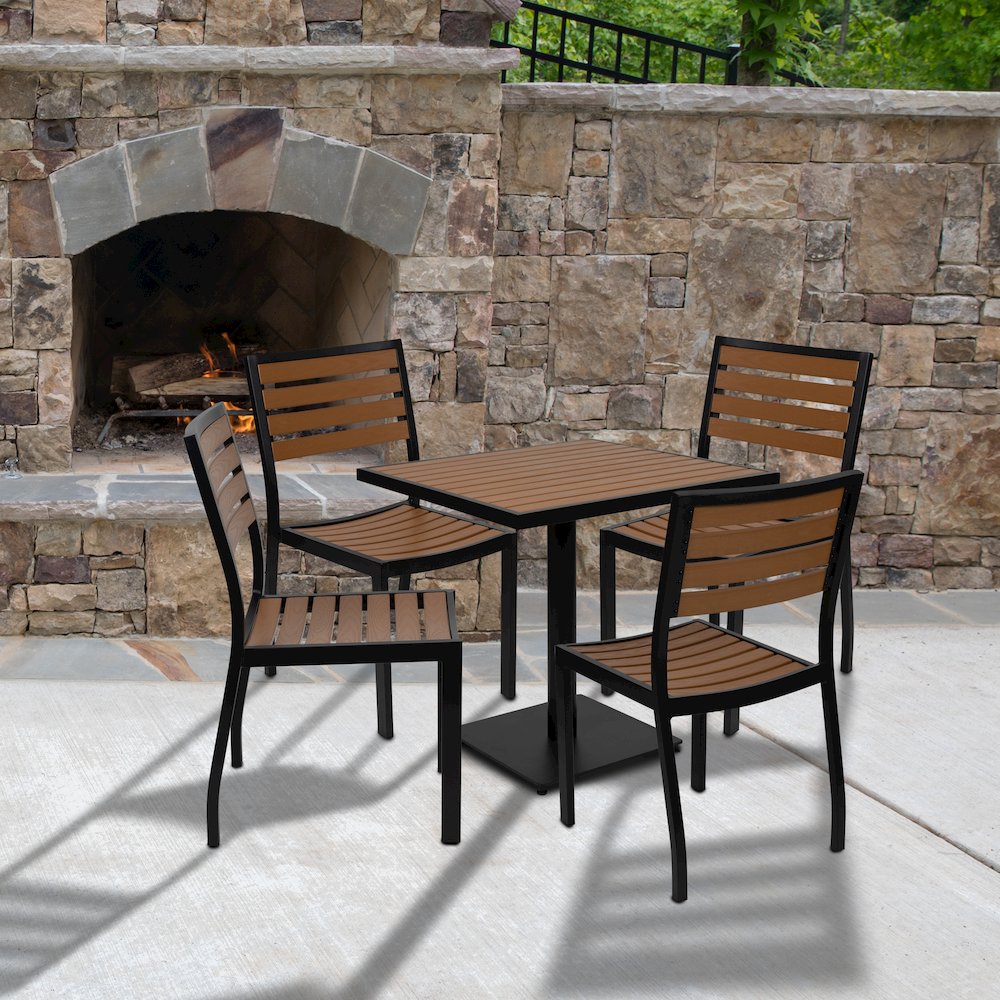 Outdoor Patio Bistro Dining Table Set with 4 Chairs and Faux Teak Poly Slats. Picture 8