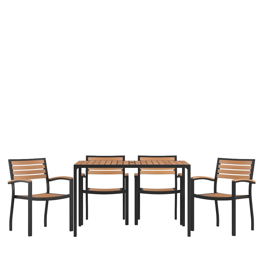 5 Piece Dining Table Set - Poly Slats - 30" x 48" Table-4 Club Chairs. Picture 1